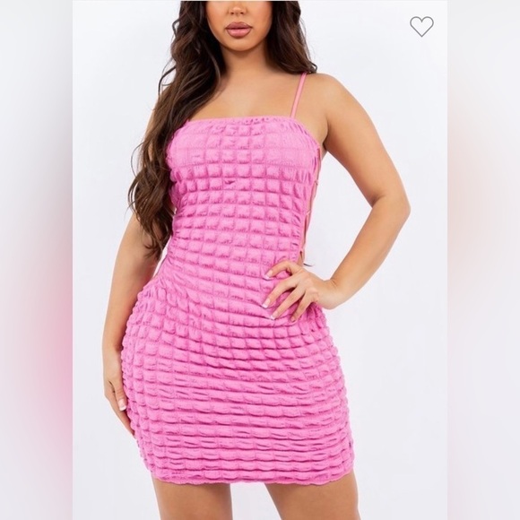 Criss Cross Side Bubble Pink Dress - Picture 1 of 5